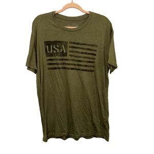 Great American Lakes & Timber USA Flag T-Shirt XL Olive Green Graphic Tee